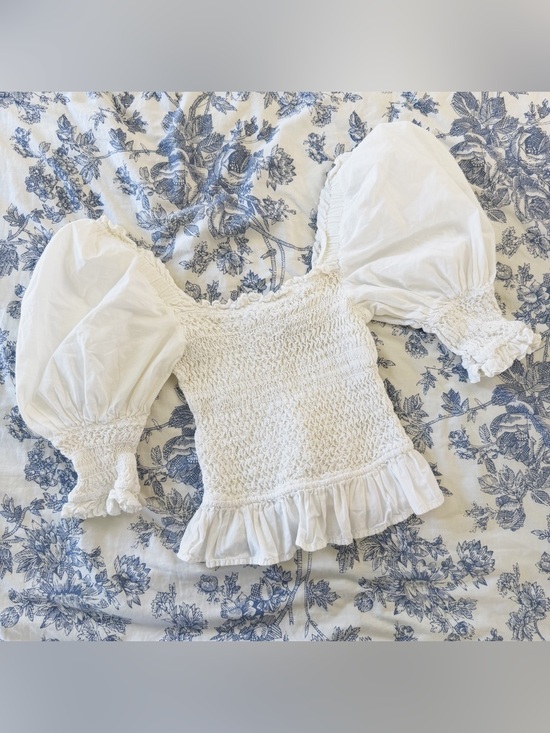 Sea New York Tops - Sea New York Shirt Womens Small White Cotton Smocked Puff Sleeve Prairie Boho